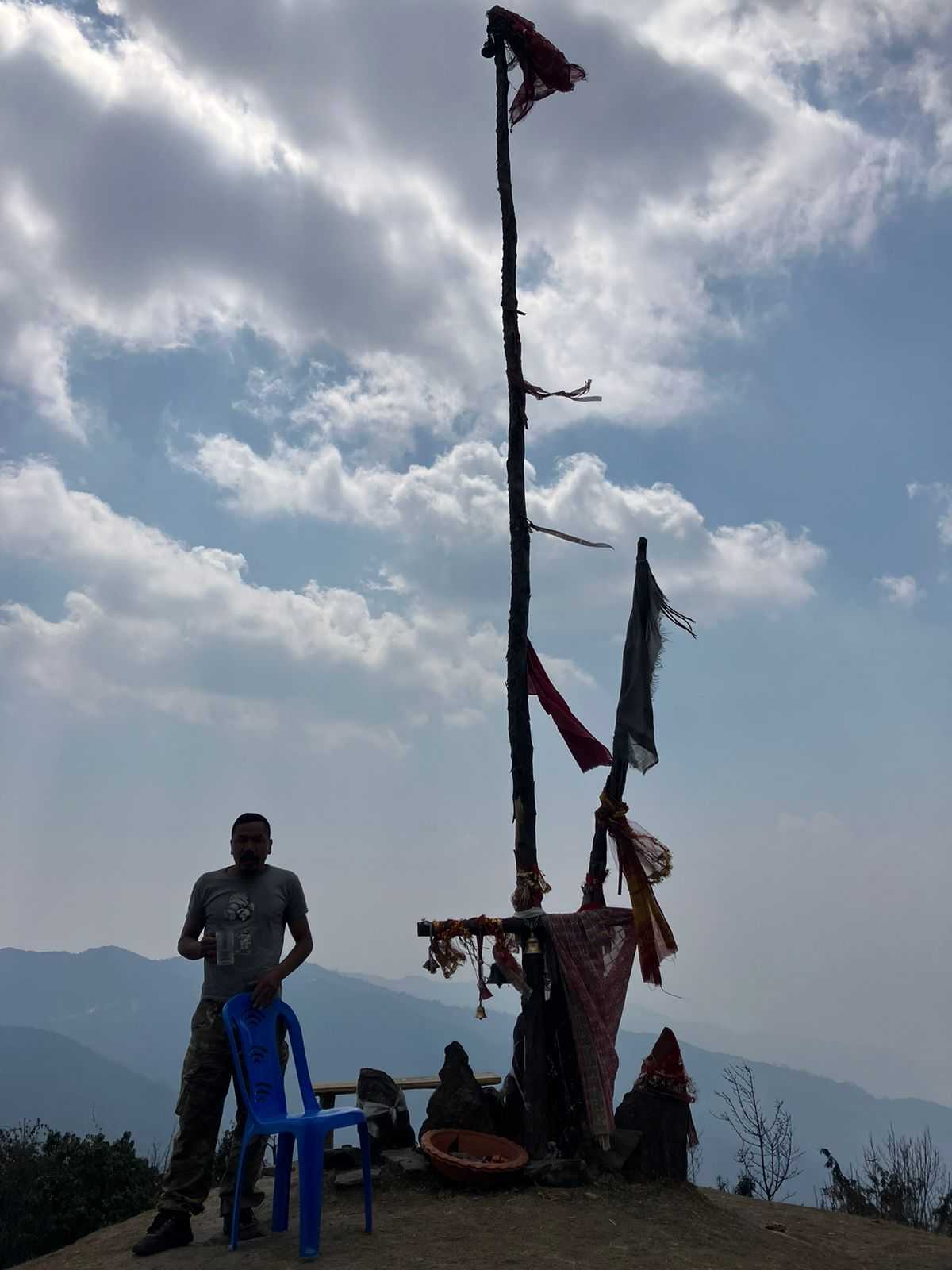 Many like the protestor pictured, member of the ‘No Cable Car Struggle Committee’, keep guard  along the trail to discourage the Armed Police Force (APF) from setting up camp in Mukkumlung; photo credit: Sabin Ninglekhu.