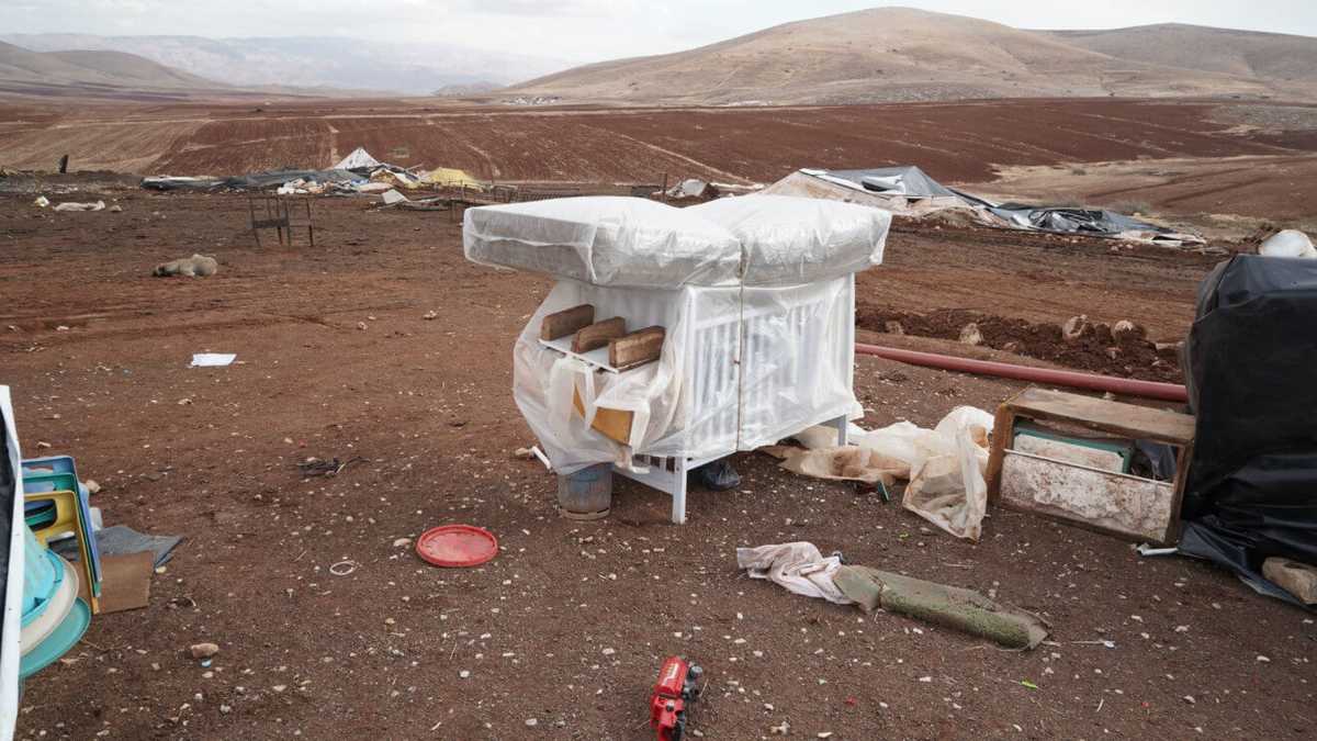 A CHILD’S CRIB AND MATTRESS WERE SALVAGED BY THE RESIDENTS OF KHIRBET HUMSAH, AFTER THEIR HOMES WERE DEMOLISHED BY ISRAELI FORCES. 